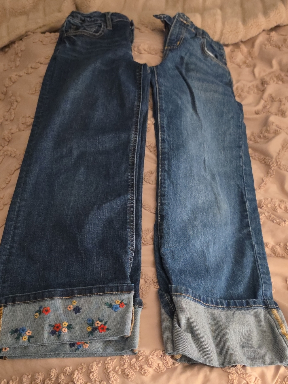 Cat & Jack Blue Embroidered Cuff Kids Jeans